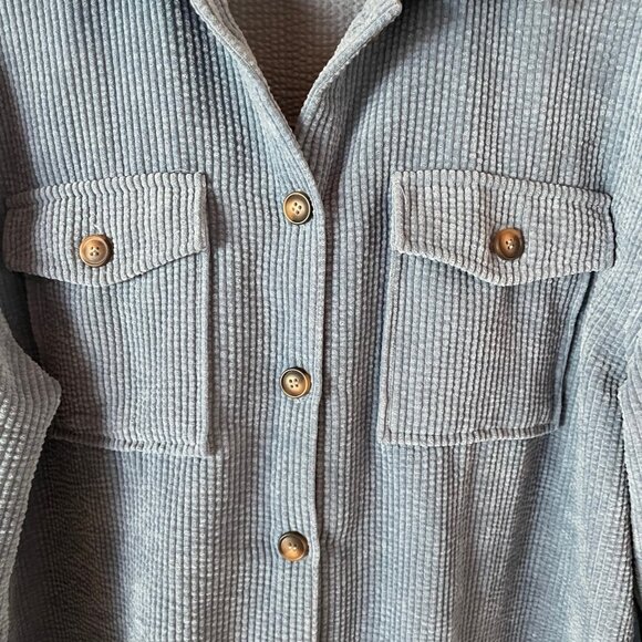 Blue Soft‎ Corduroy Rib Button Down Oversized Shacket Shirt Jacket Size Large - Picture 3 of 9